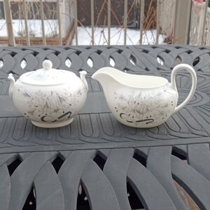 Wedgwood White and Gray Floral Sugar and Creamer Set